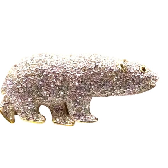Gorgeous Pave Crystal and Gold Tone Polar Bear Brooch Pendant - Picture 1 of 4